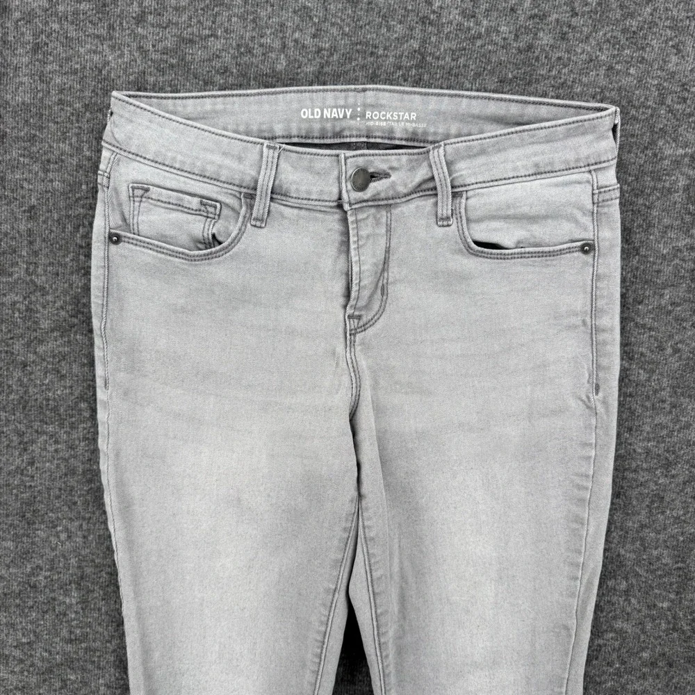 Old Navy Rockstar Mid Rise Skinny Jeans Light Gray Denim Women Size 6  Casual